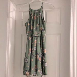 Francescas sage green floral halter top dress